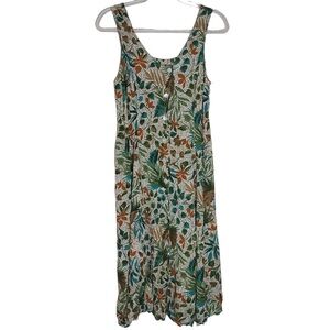 Olivia James Women’s Medium Green Earthy Foliage Print Button Up Midi Dress